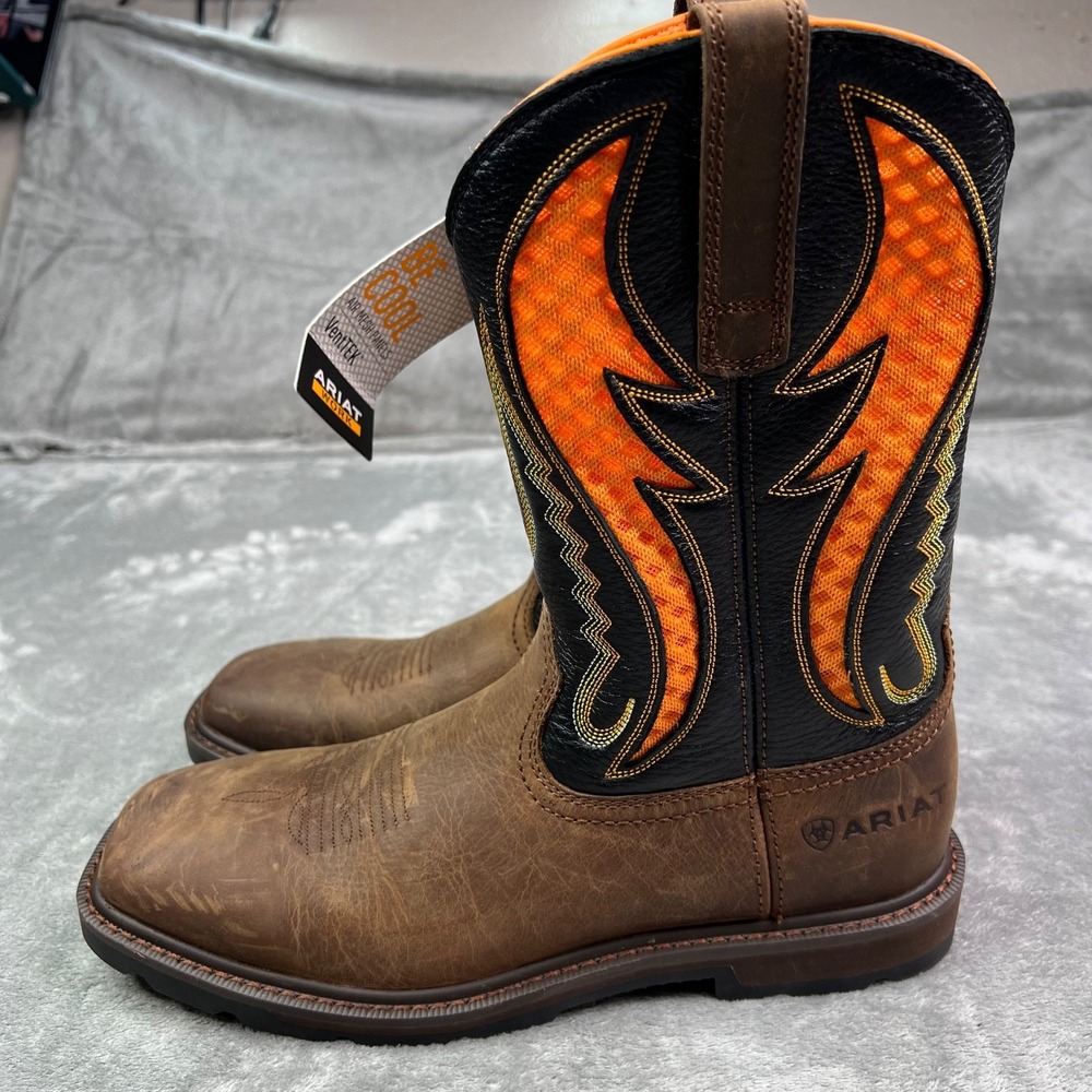 Ariat Boots Men 11 D Brown Work Orange Groundbreaker VentTek Soft Toe New in Box